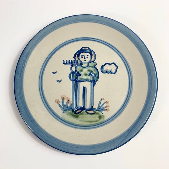 MA Hadley Pottery Farmer Rake Country Dinner Plate 11" Cottagecore Vtg Folk Art - Picture 1 of 5
